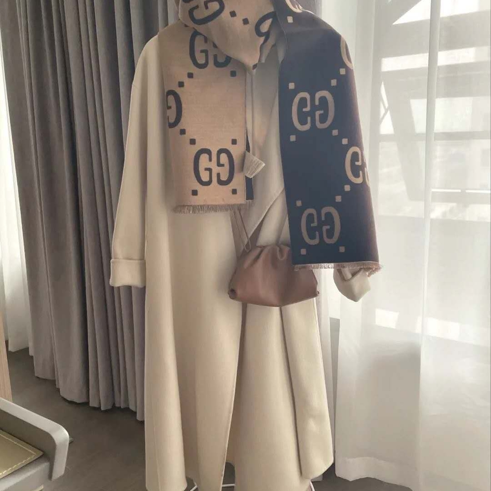 Beige and Brown GG Logo Scarf